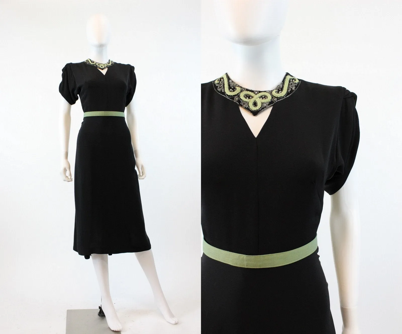 1940s PEEK A BOO rayon beaded dress xs | new fall