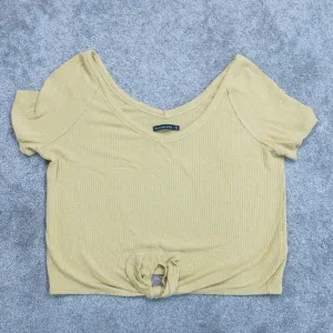Abercrombie & Fitch Women Front Knot Knitted Top Short Sleeve Yellow Sze X Large