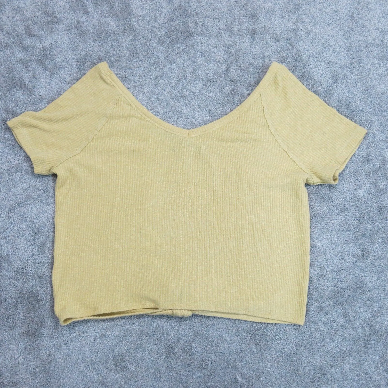 Abercrombie & Fitch Women Front Knot Knitted Top Short Sleeve Yellow Sze X Large