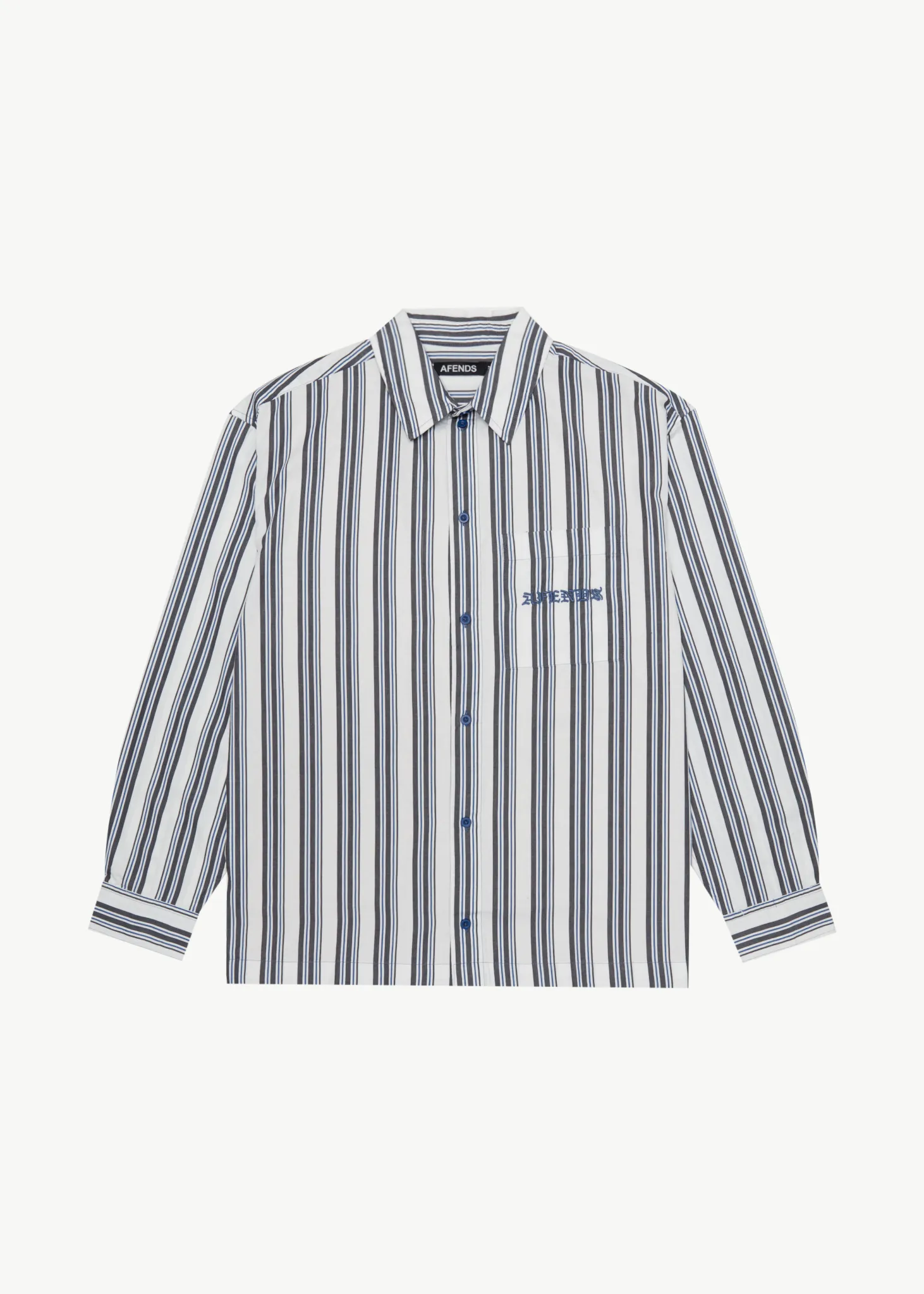 AFENDS Mens Lined Up - Long Sleeve Shirt - White Stripe