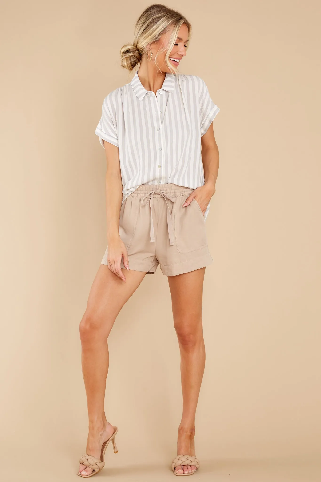 An Easy Win Grey And White Stripe Top