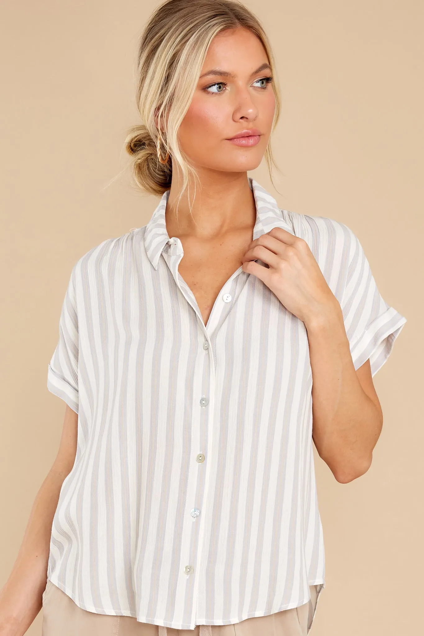 An Easy Win Grey And White Stripe Top