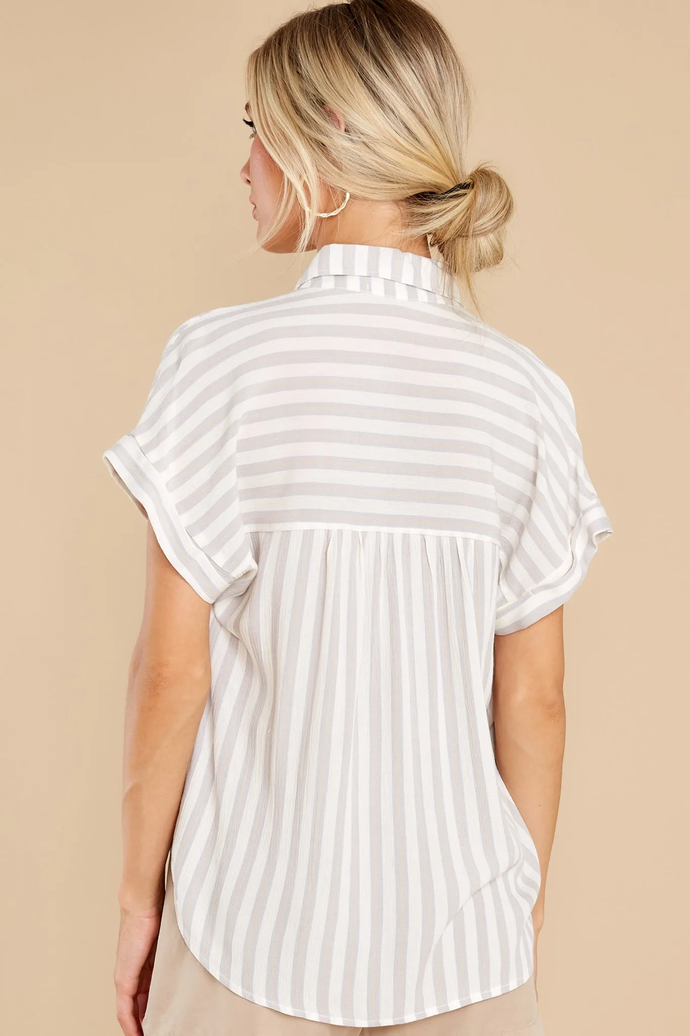 An Easy Win Grey And White Stripe Top