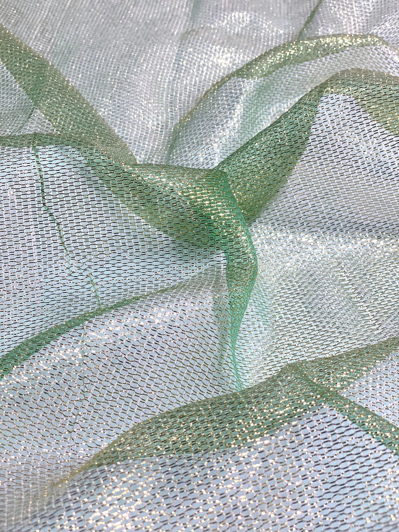 Aqua Silk Metallic Mesh Fabric