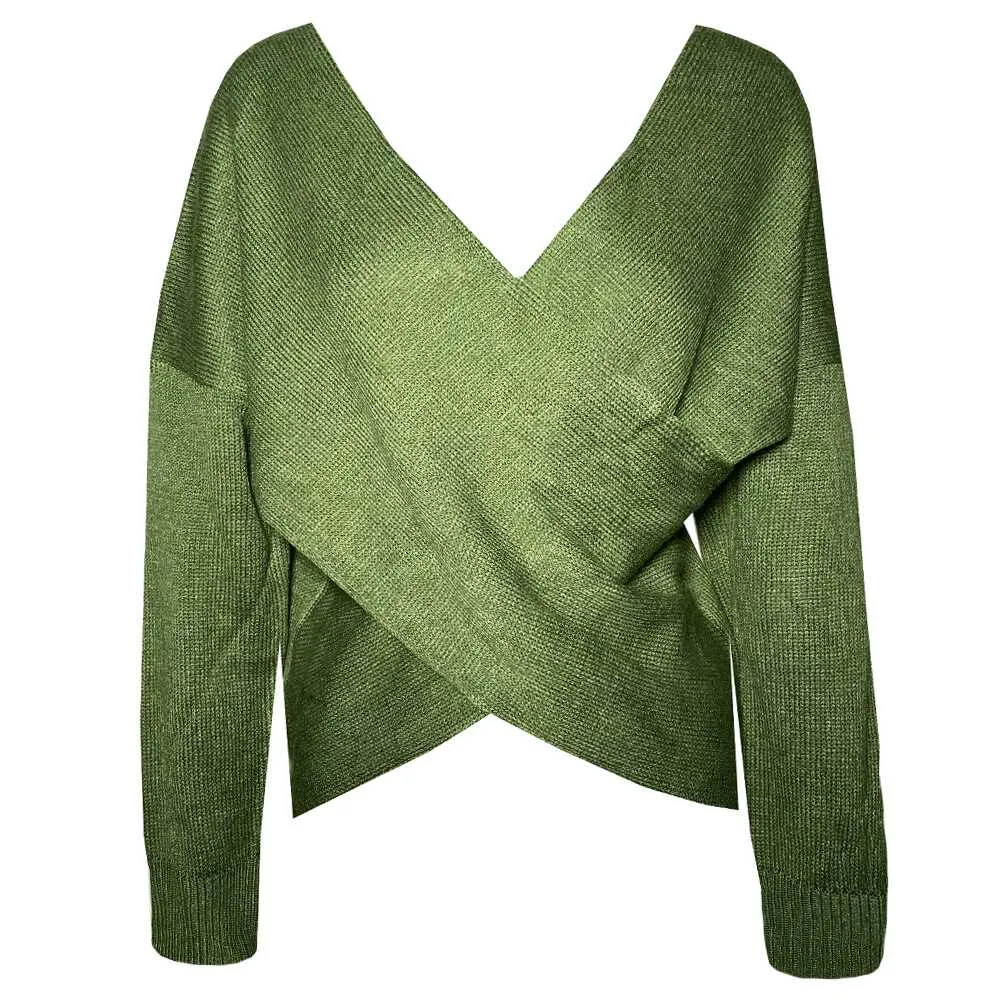 Bat Sleeve cross V-Neck knitted Top