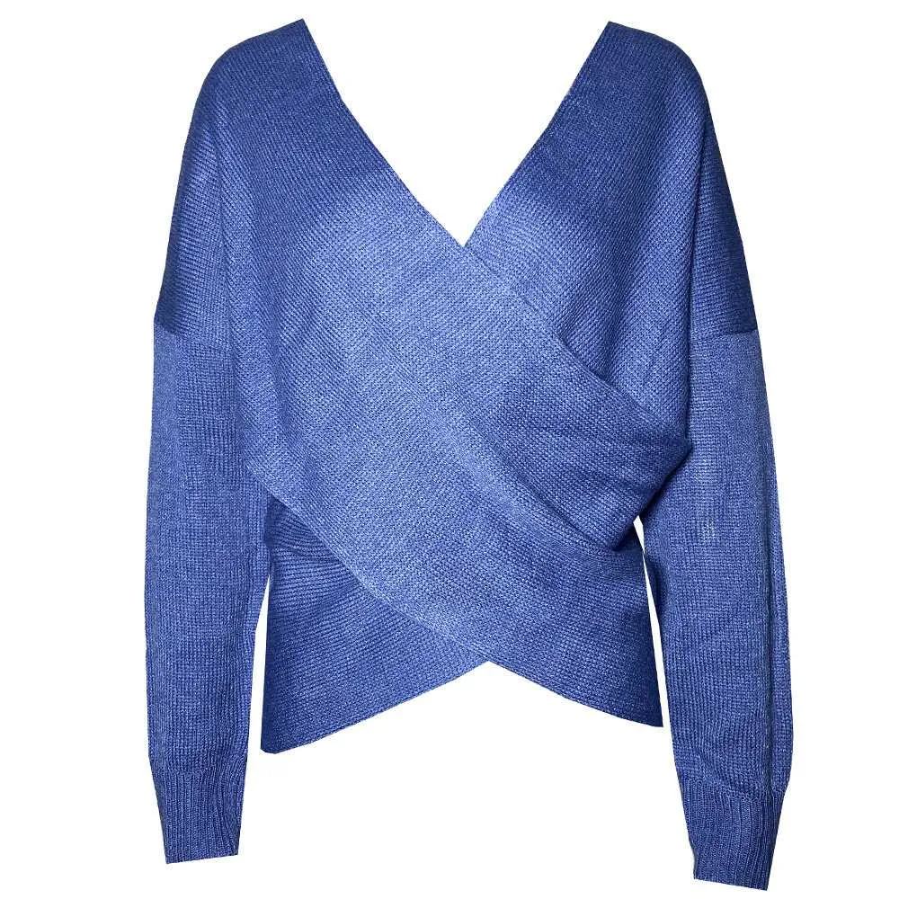 Bat Sleeve cross V-Neck knitted Top
