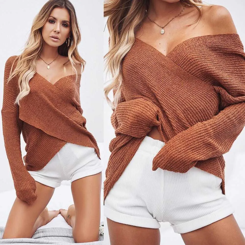 Bat Sleeve cross V-Neck knitted Top