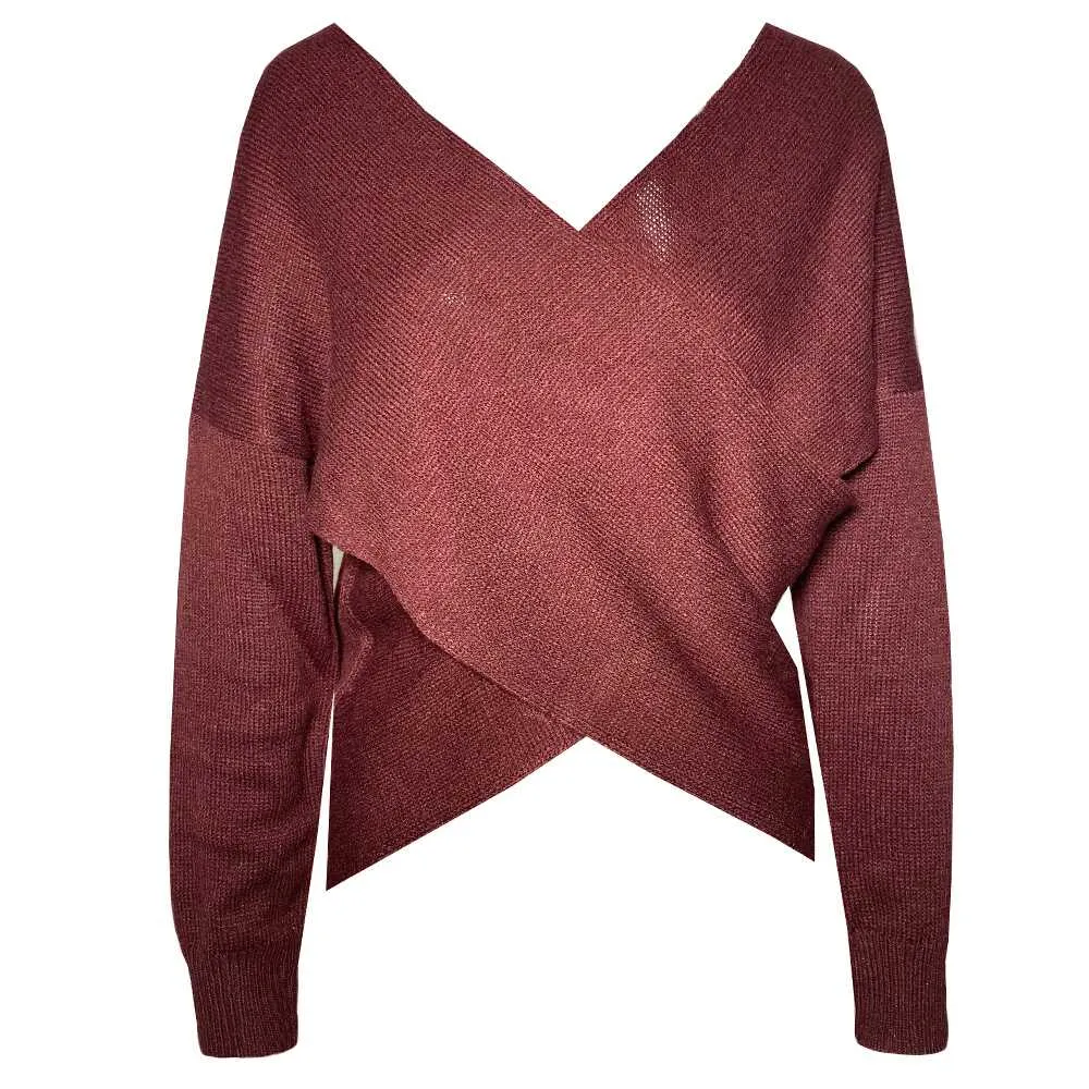 Bat Sleeve cross V-Neck knitted Top