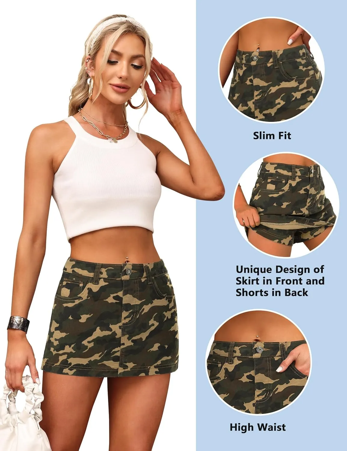 BISUAL Denim Skort for Women High Waist Mini Denim Skirt Casual Stretch Women Jean Skirt with Pockets