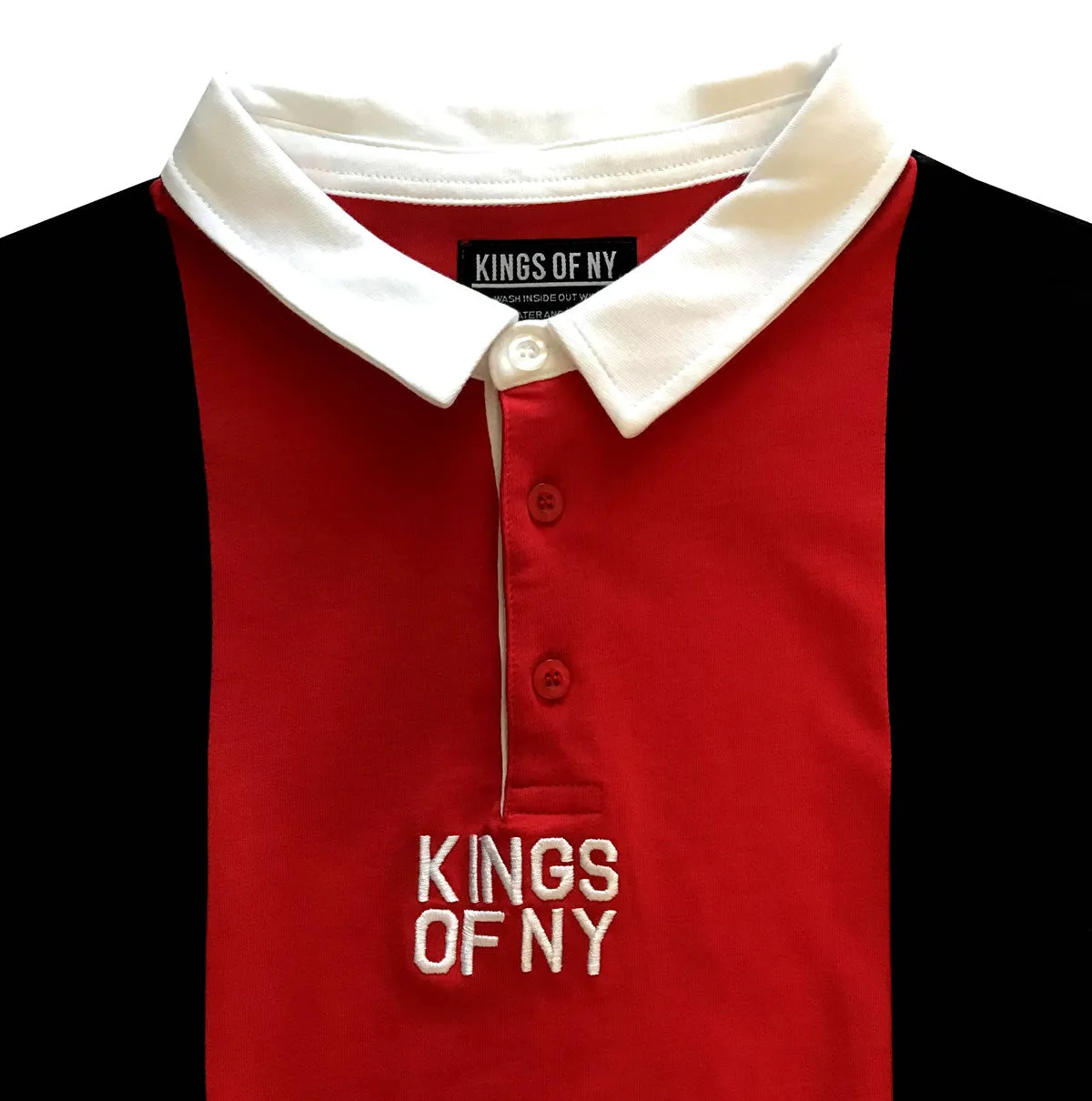 Black and Red Logo Vertical Striped Long Sleeve Rugby Shirt