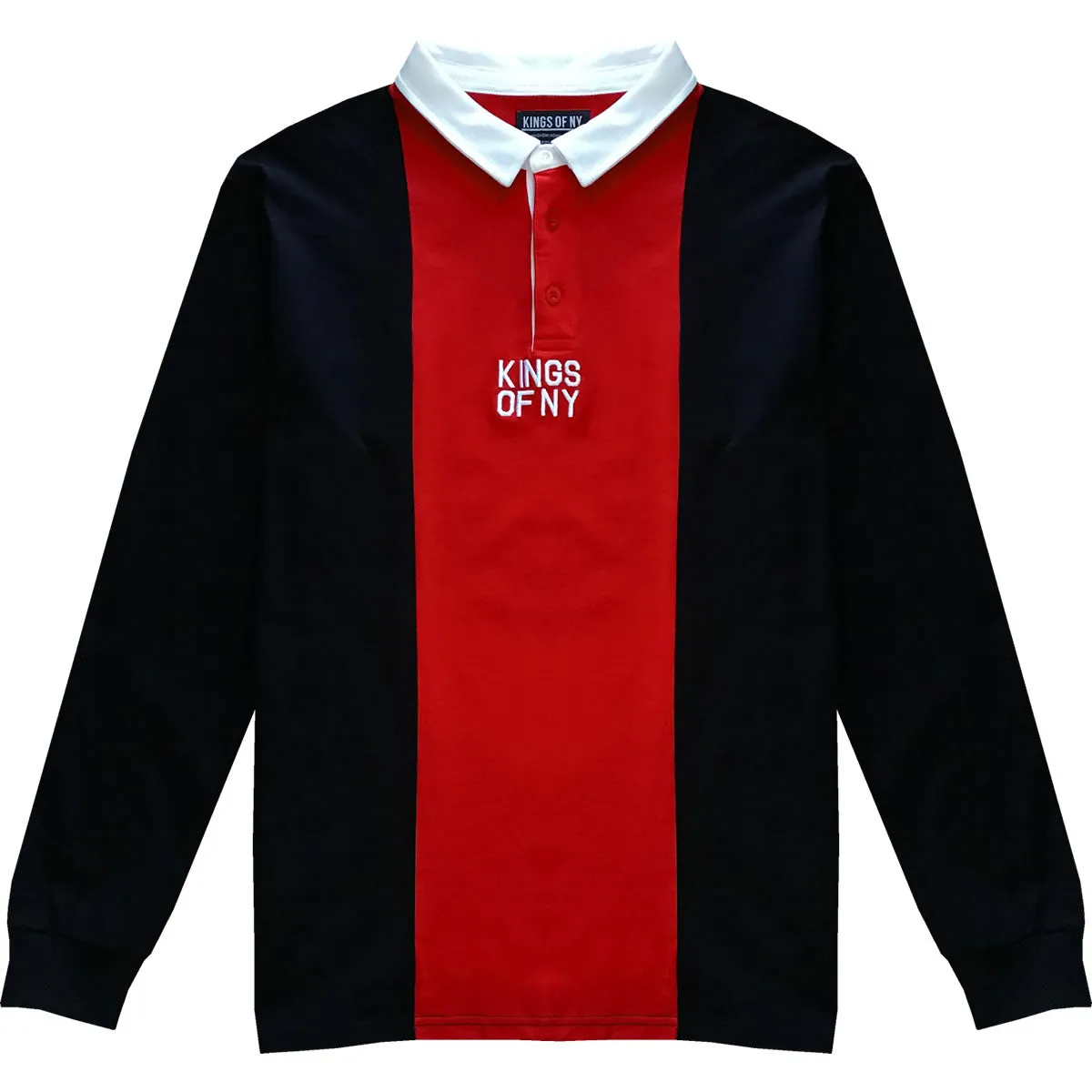 Black and Red Logo Vertical Striped Long Sleeve Rugby Shirt