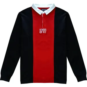 Black and Red Logo Vertical Striped Long Sleeve Rugby Shirt
