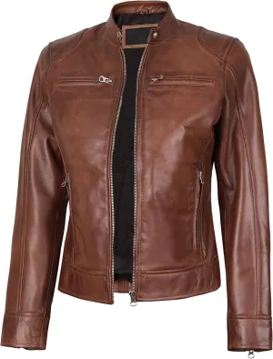 Blingsoul Real Leather Jacket Women - Cafe Racer Style Womens Leather Jackets