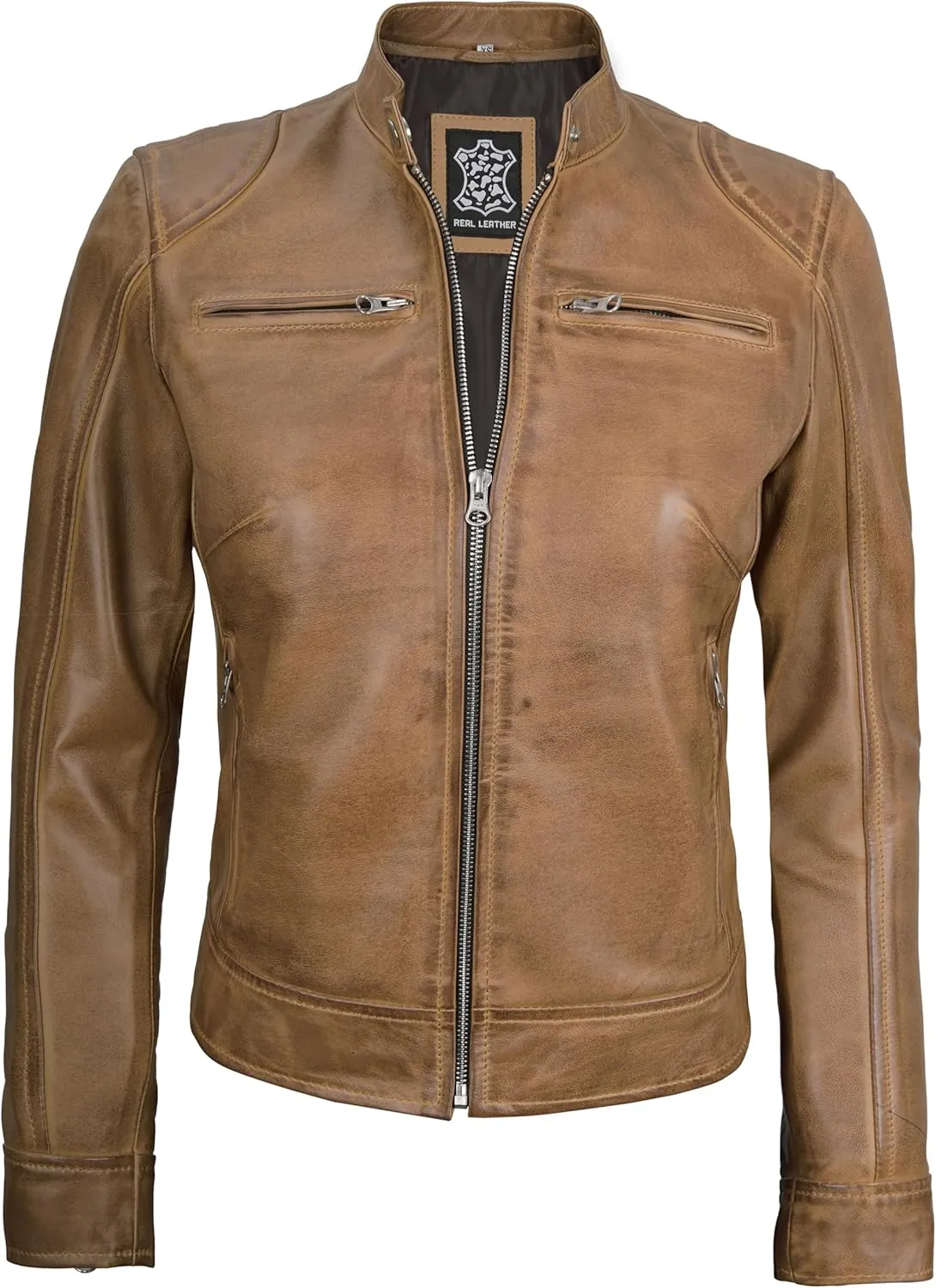 Blingsoul Real Leather Jacket Women - Cafe Racer Style Womens Leather Jackets