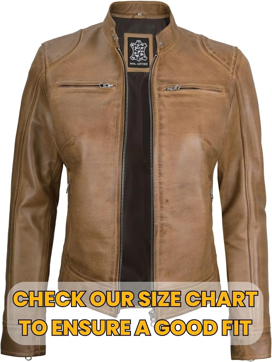 Blingsoul Real Leather Jacket Women - Cafe Racer Style Womens Leather Jackets