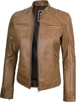 Blingsoul Real Leather Jacket Women - Cafe Racer Style Womens Leather Jackets