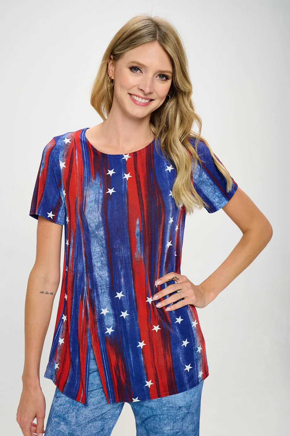 BNS Round Neck 3/4 Sleeve Slit Top-3079BN-SRD1-D005