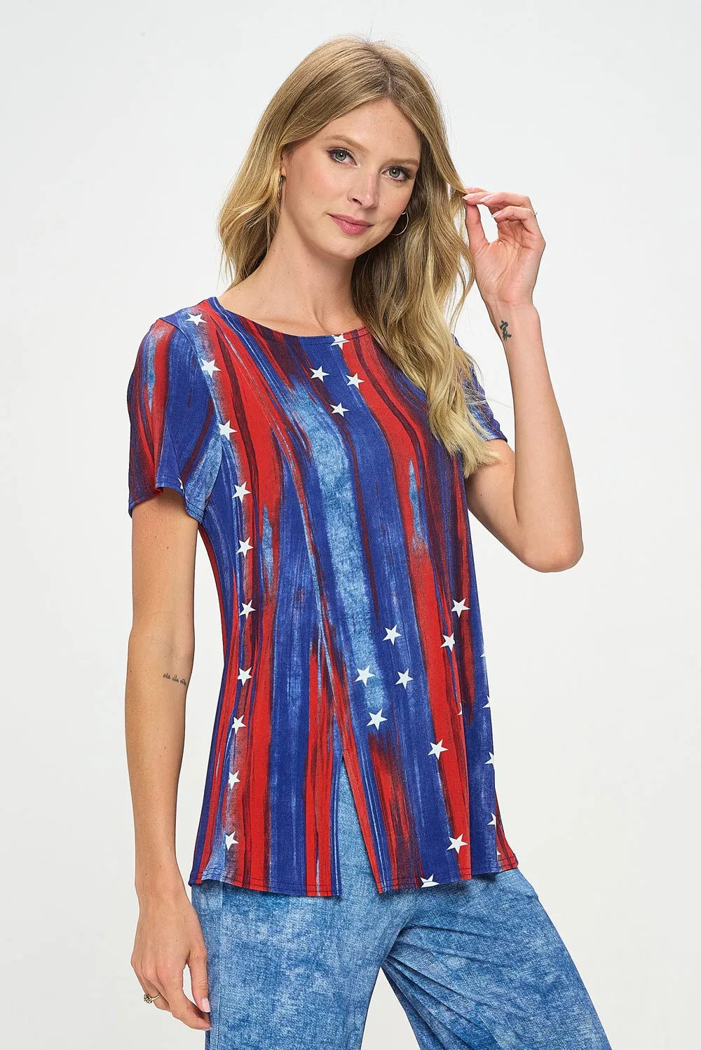 BNS Round Neck 3/4 Sleeve Slit Top-3079BN-SRD1-D005