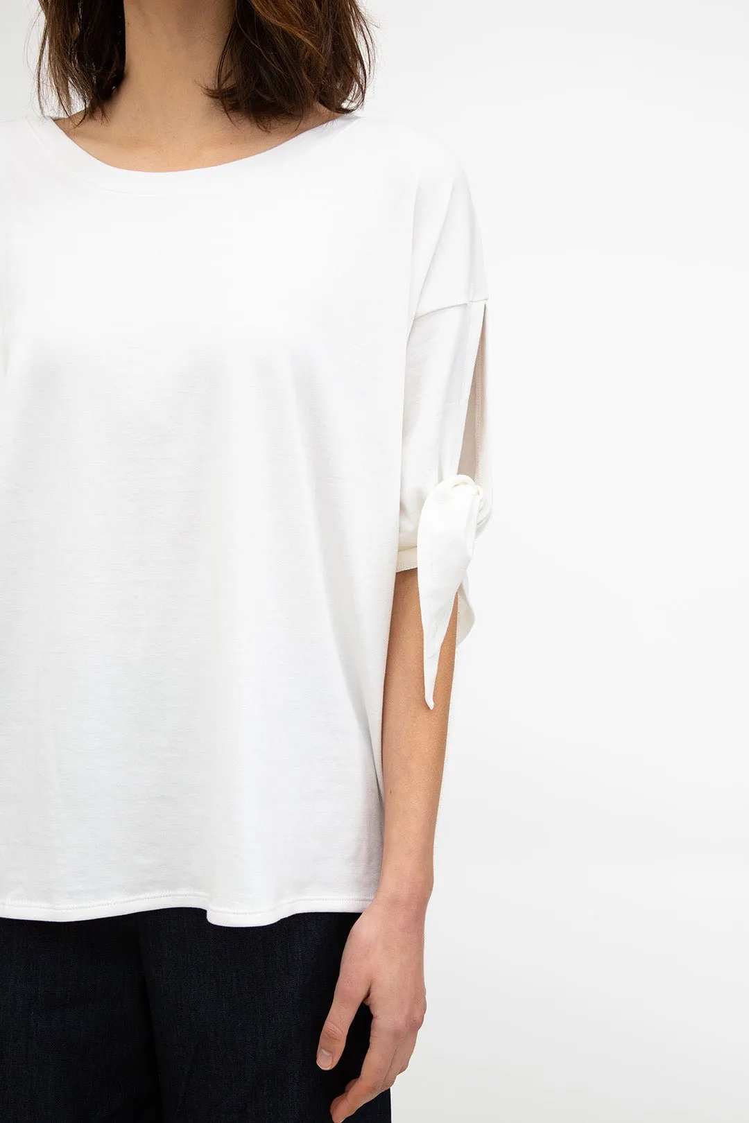 BOATNECK TIE-SLEEVE TOP IN PIMA COTTON STRETCH