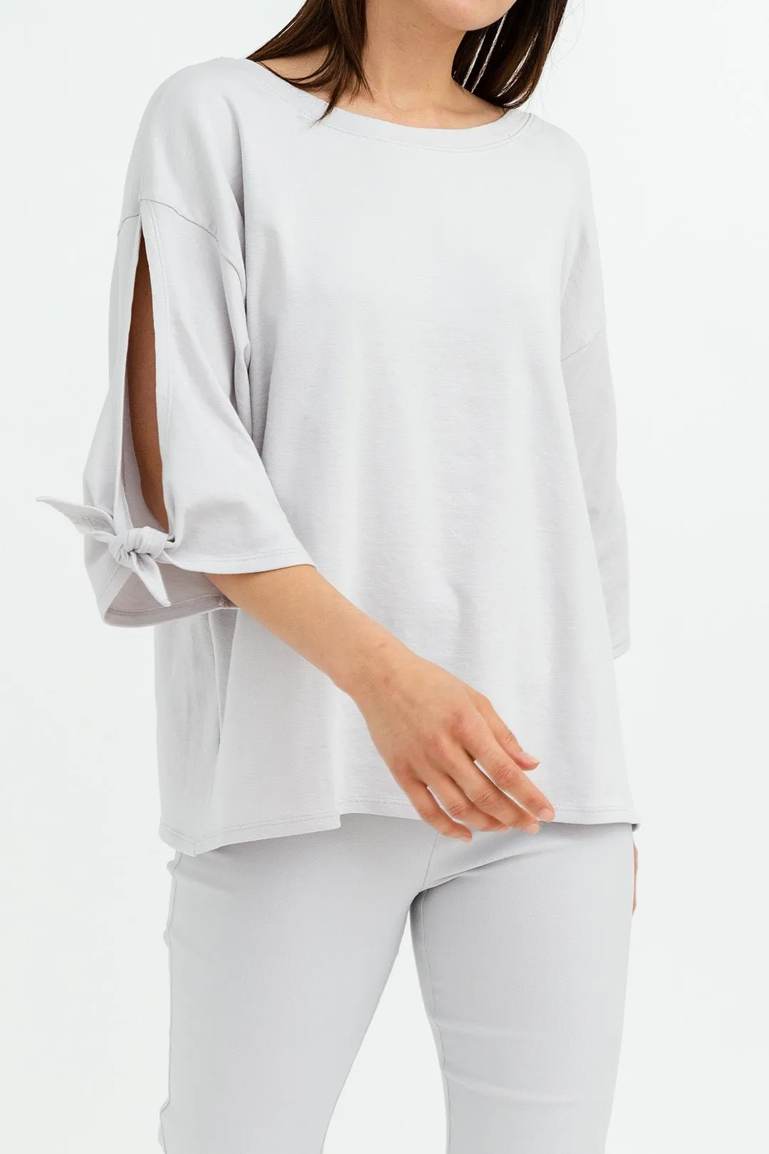 BOATNECK TIE-SLEEVE TOP IN PIMA COTTON STRETCH