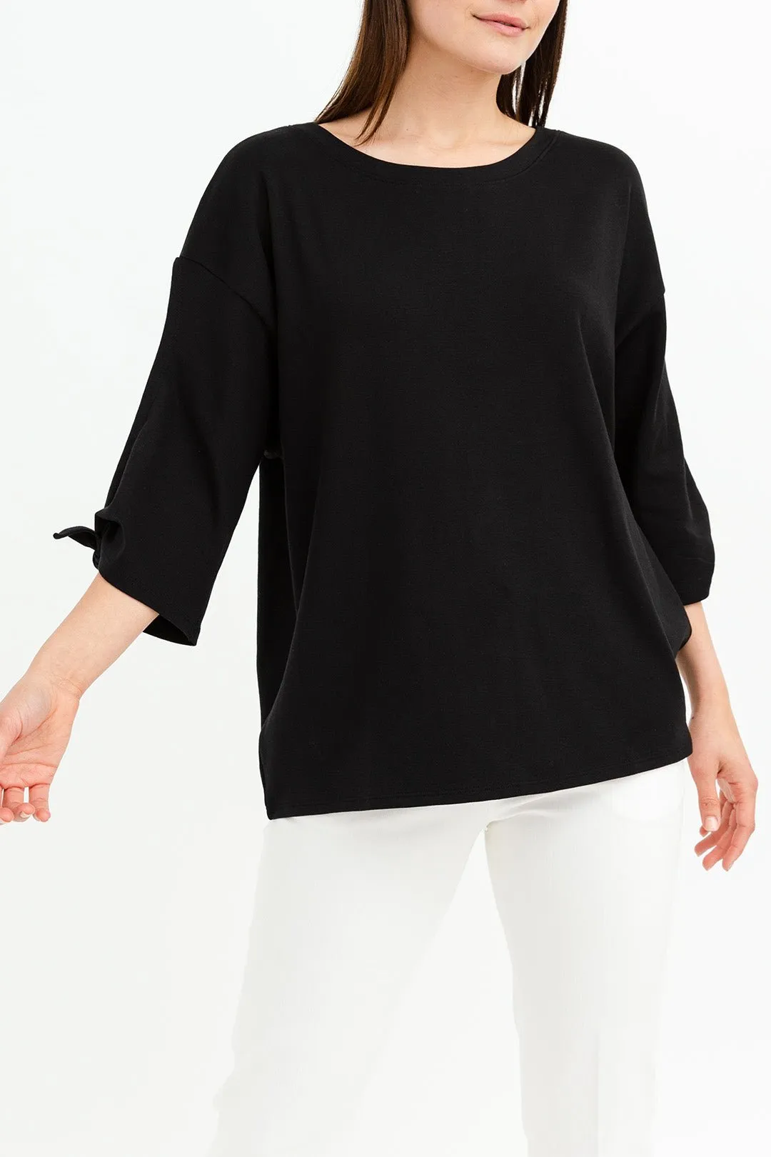 BOATNECK TIE-SLEEVE TOP IN PIMA COTTON STRETCH