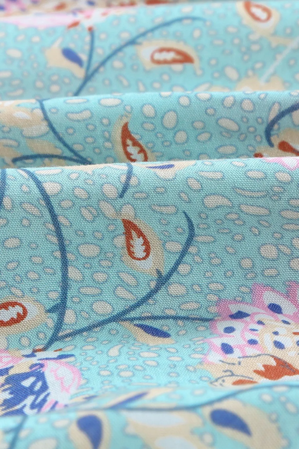 Boho Floral Print Flutter Sleeve Top in Aqua