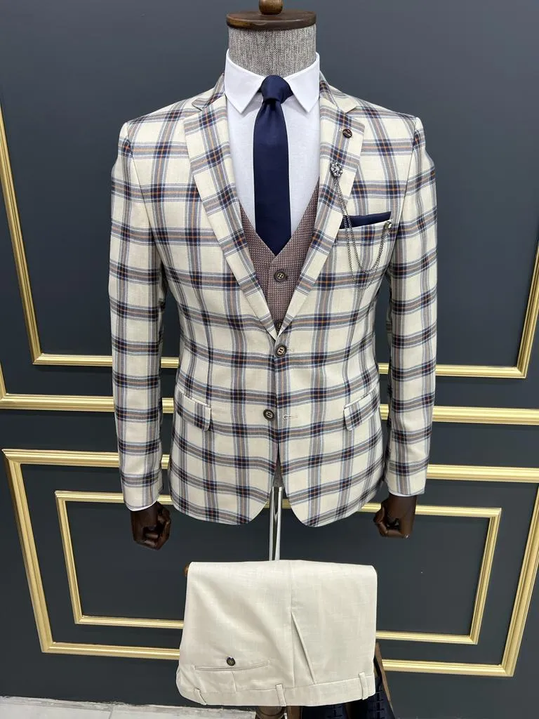 Bojoni Veneta Slim fit Plaid Striped Blue Suit