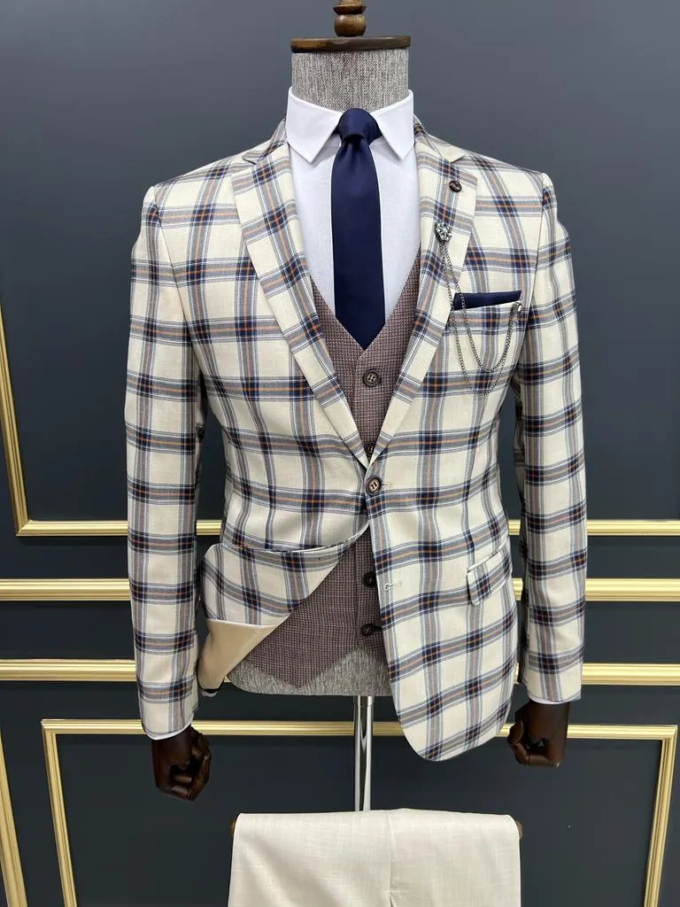 Bojoni Veneta Slim fit Plaid Striped Blue Suit