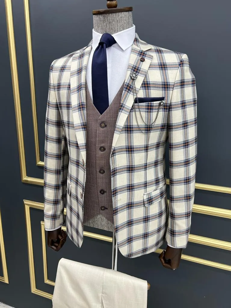 Bojoni Veneta Slim fit Plaid Striped Blue Suit