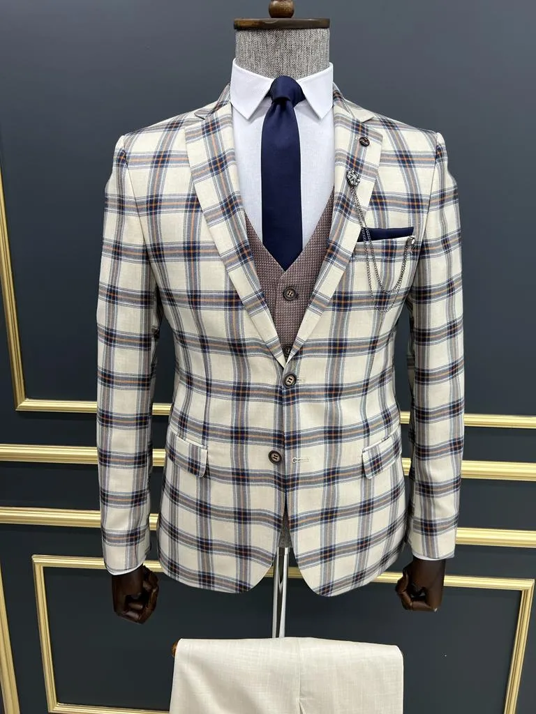 Bojoni Veneta Slim fit Plaid Striped Blue Suit