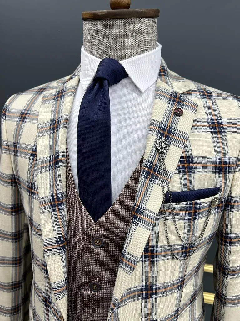 Bojoni Veneta Slim fit Plaid Striped Blue Suit