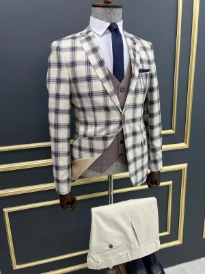 Bojoni Veneta Slim fit Plaid Striped Blue Suit