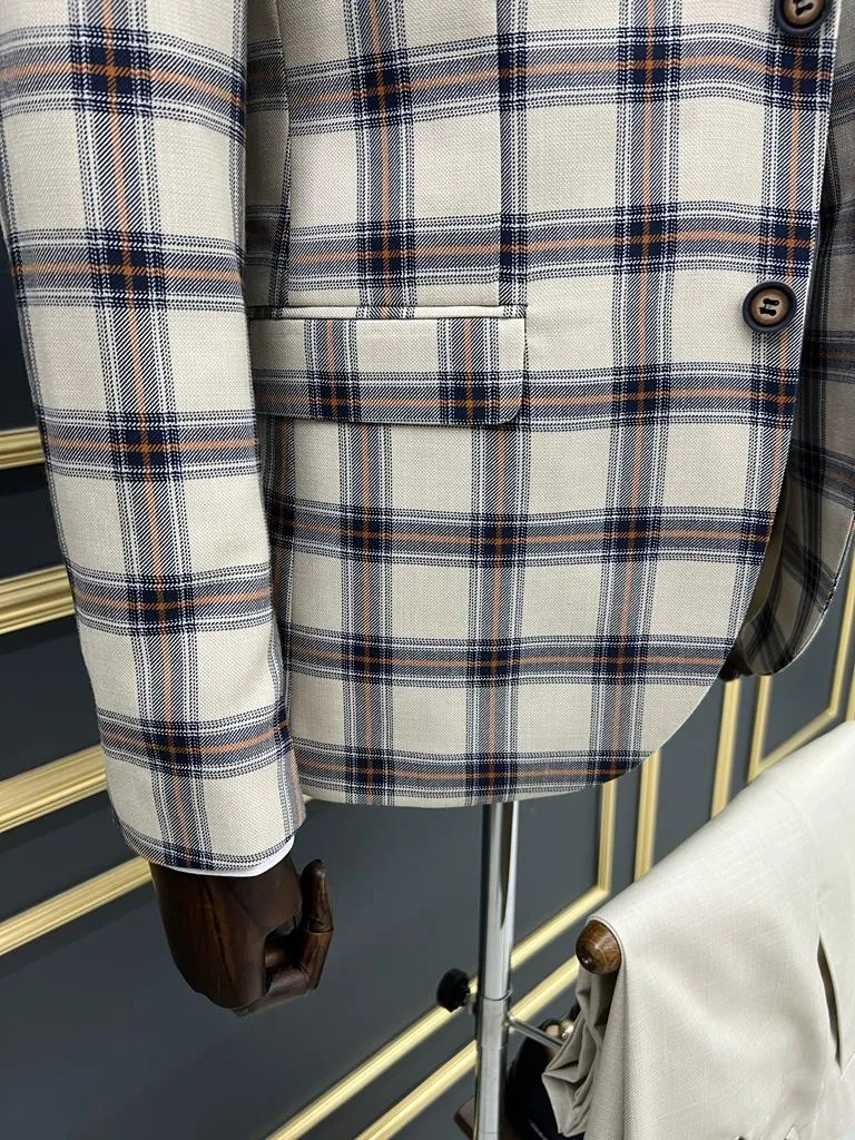 Bojoni Veneta Slim fit Plaid Striped Blue Suit