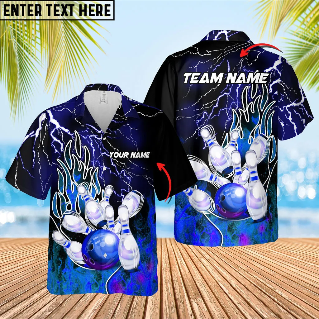 Bowling Thunder And Fire Pro Multicolor Option Customized Name Hawaiian Shirt, Idea Gift for Bowling Team