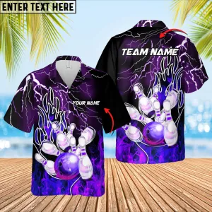 Bowling Thunder And Fire Pro Multicolor Option Customized Name Hawaiian Shirt, Idea Gift for Bowling Team