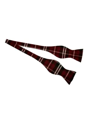 Burgundy Plaid Self Tie Bow Tie