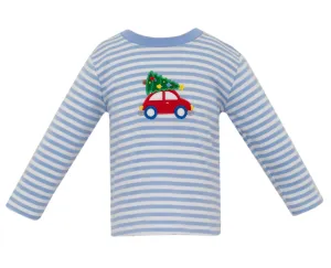 Car W/ X'Mas Tree Knit T-Shirt- Blue Stripe