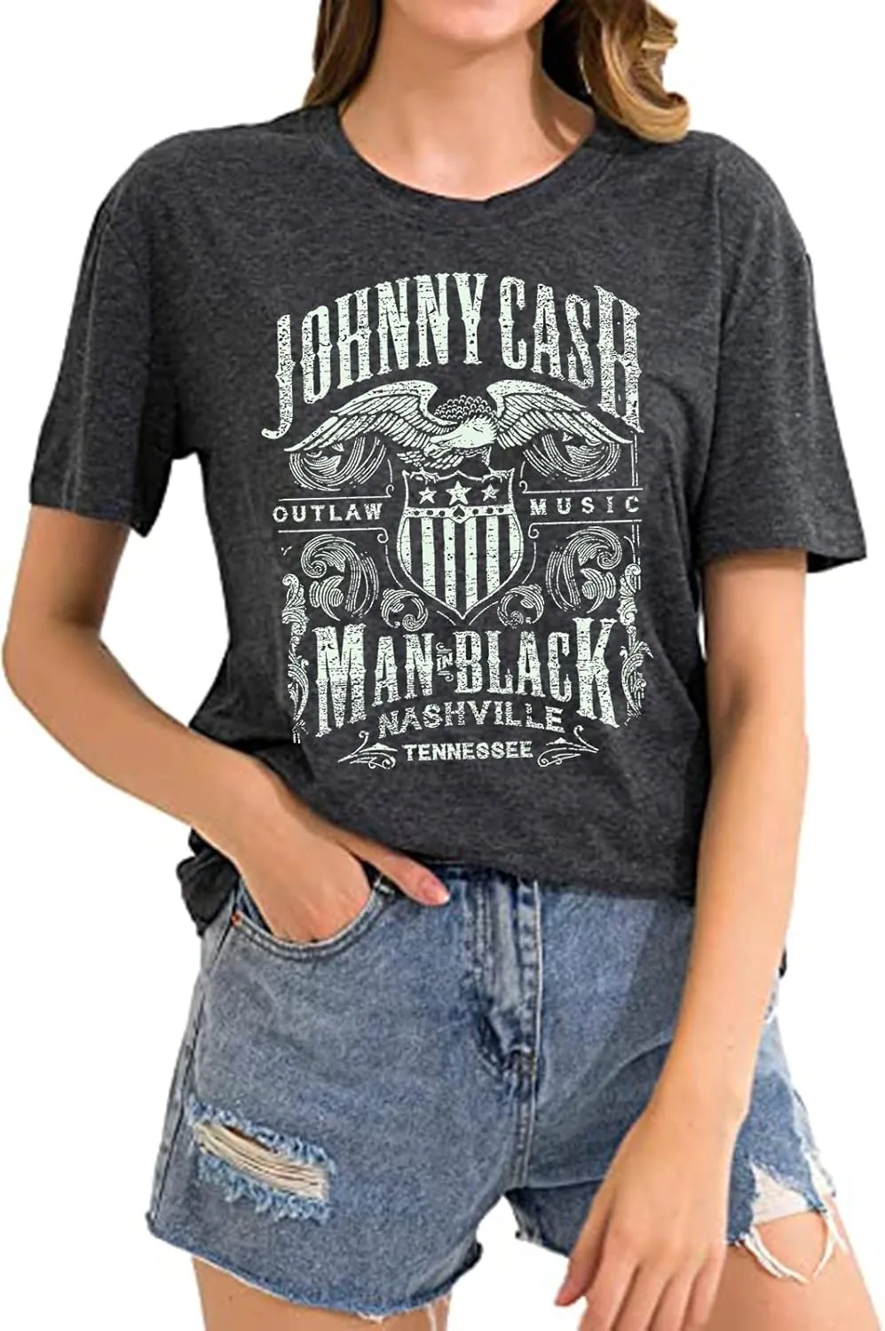 Cash Graphic Shirt Tees Women Vintage Country Music T-Shirt Casual Band Music Lovers Top Tee
