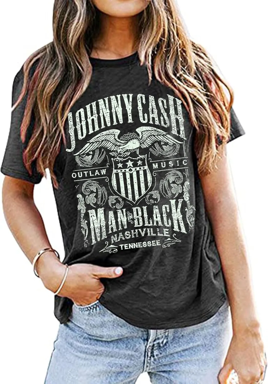 Cash Graphic Shirt Tees Women Vintage Country Music T-Shirt Casual Band Music Lovers Top Tee
