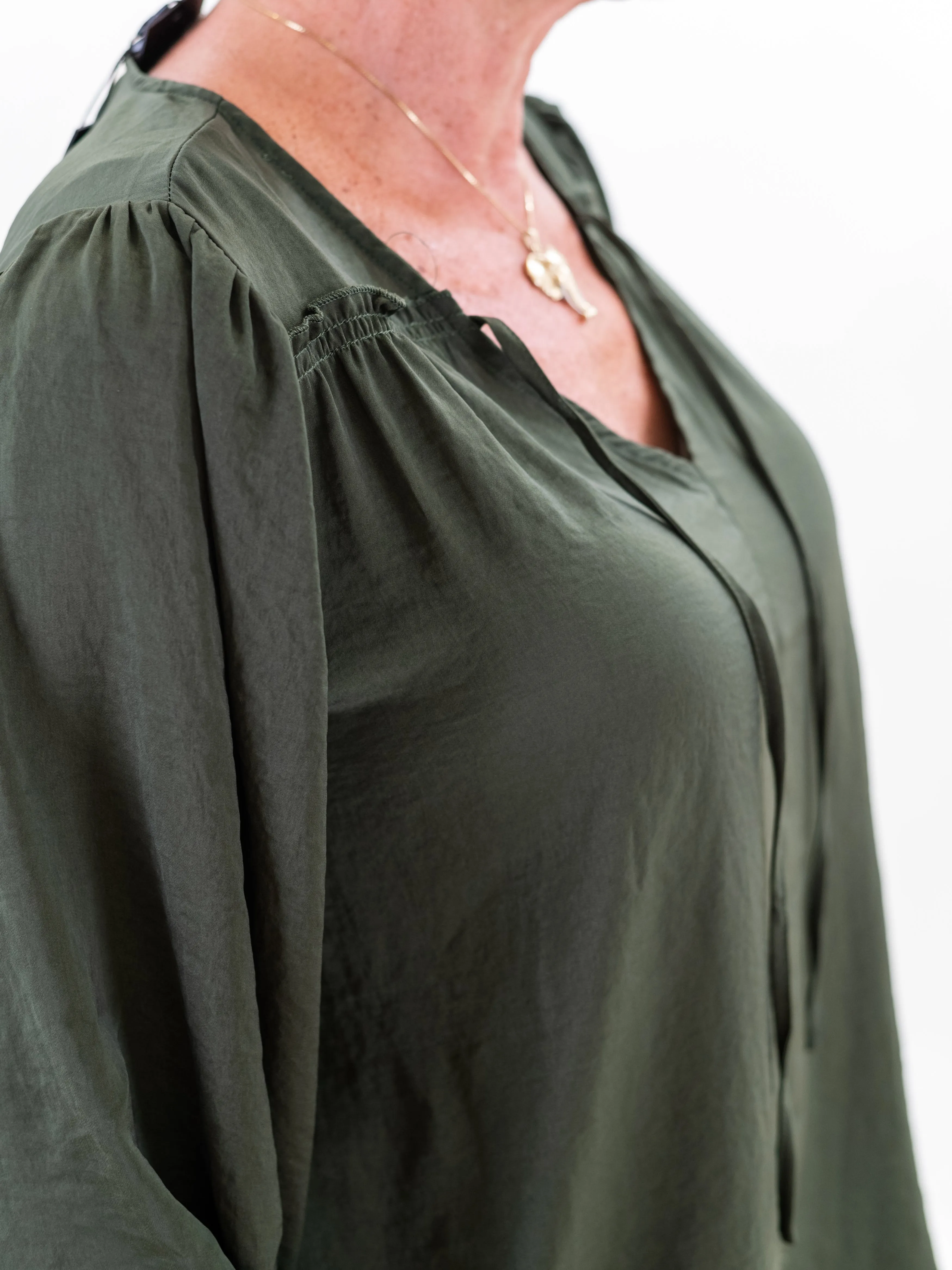 Classic Peasant Blouse Chive by Renuar