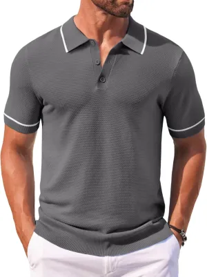 COOFANDY Men's Knit Polo Shirts Casual Short Sleeve Button Down Shirts Crochet Classic Golf Polo Collared Shirts