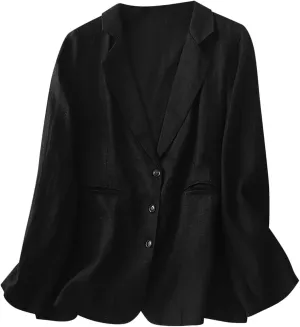 Cotton Linen Blazer for Women Long Sleeve Loose Casual Blazer Jackets Lightweight Spring Summer Work Suit Jacket