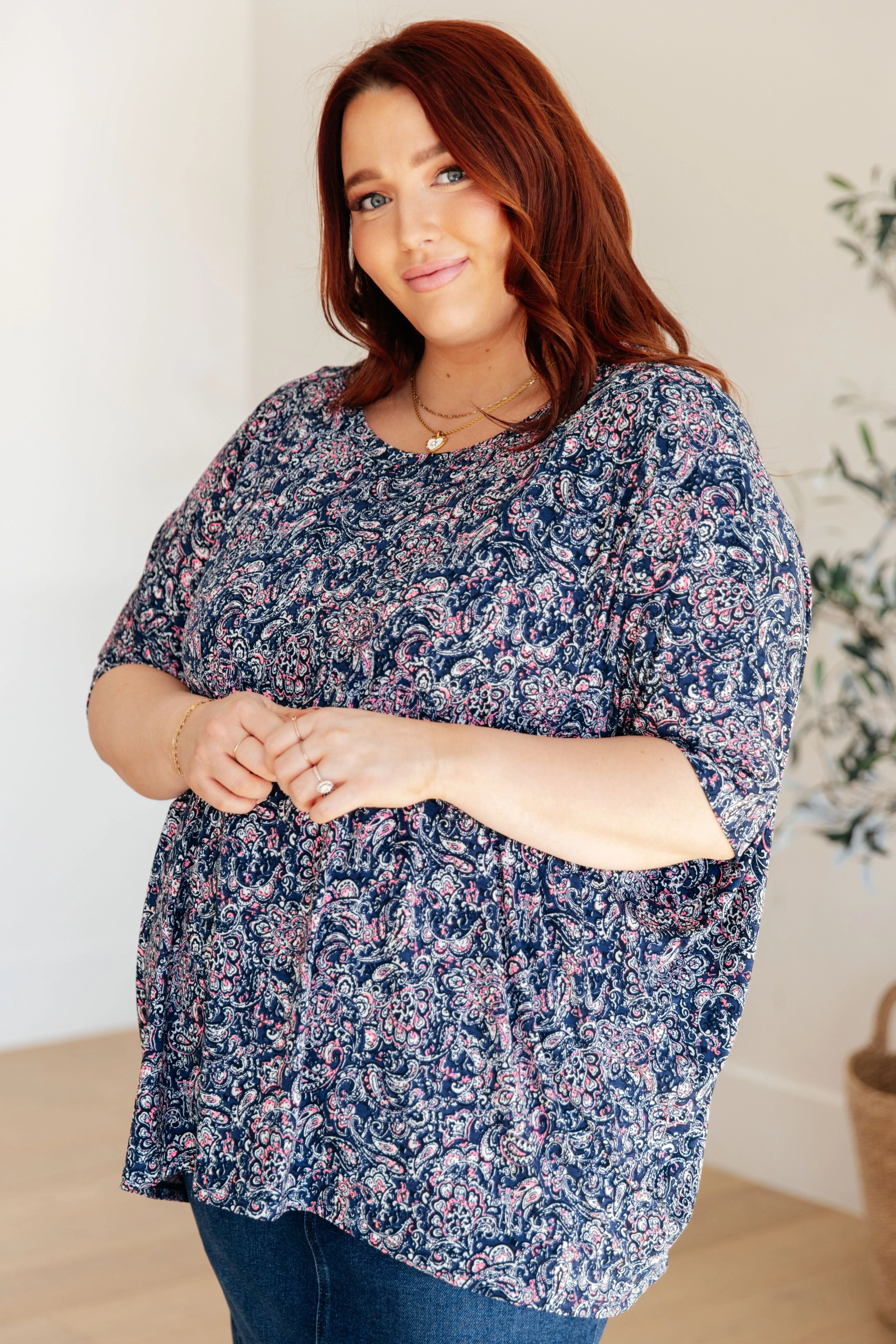 Dear Scarlett Essential Blouse in Navy Paisley