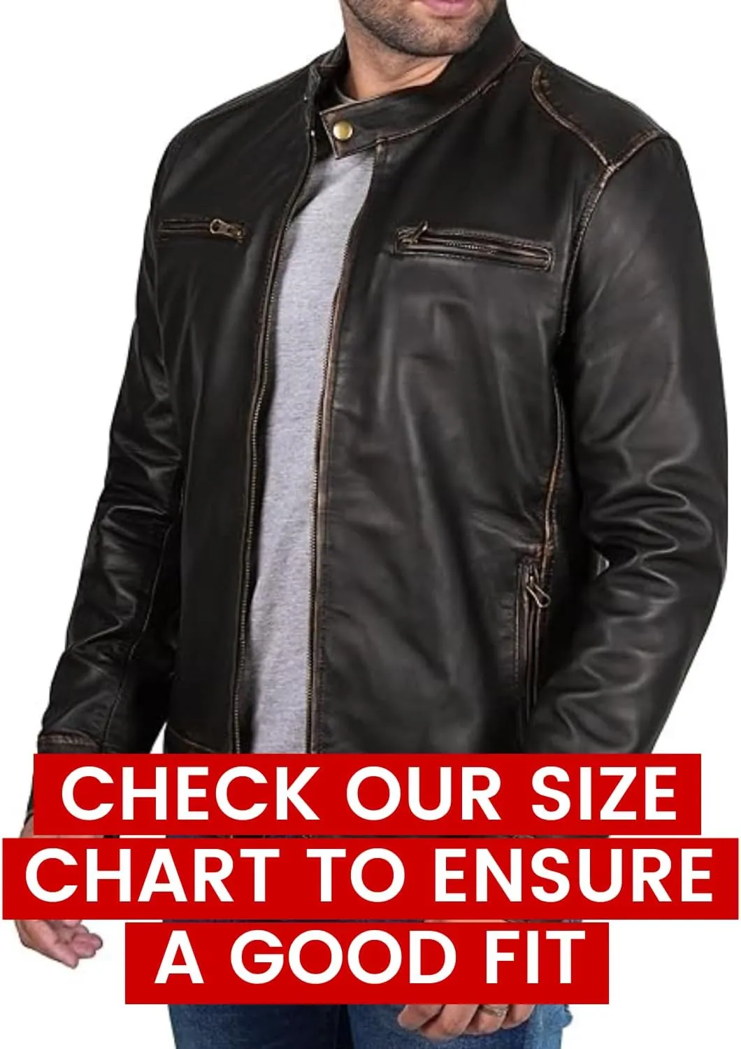 Decrum Mens Leather Jacket - Cafe Racer Style Real Lambskin Leather Jacket Men