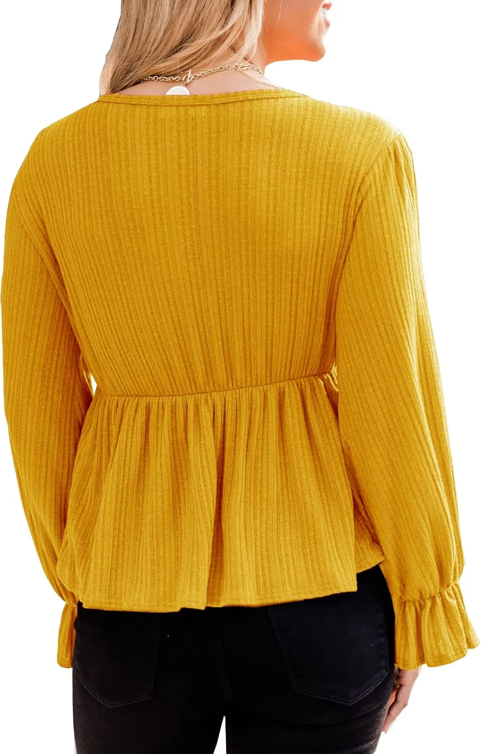 Deerose Women's Puff Sleeve Ruffle Hem Peplum Top