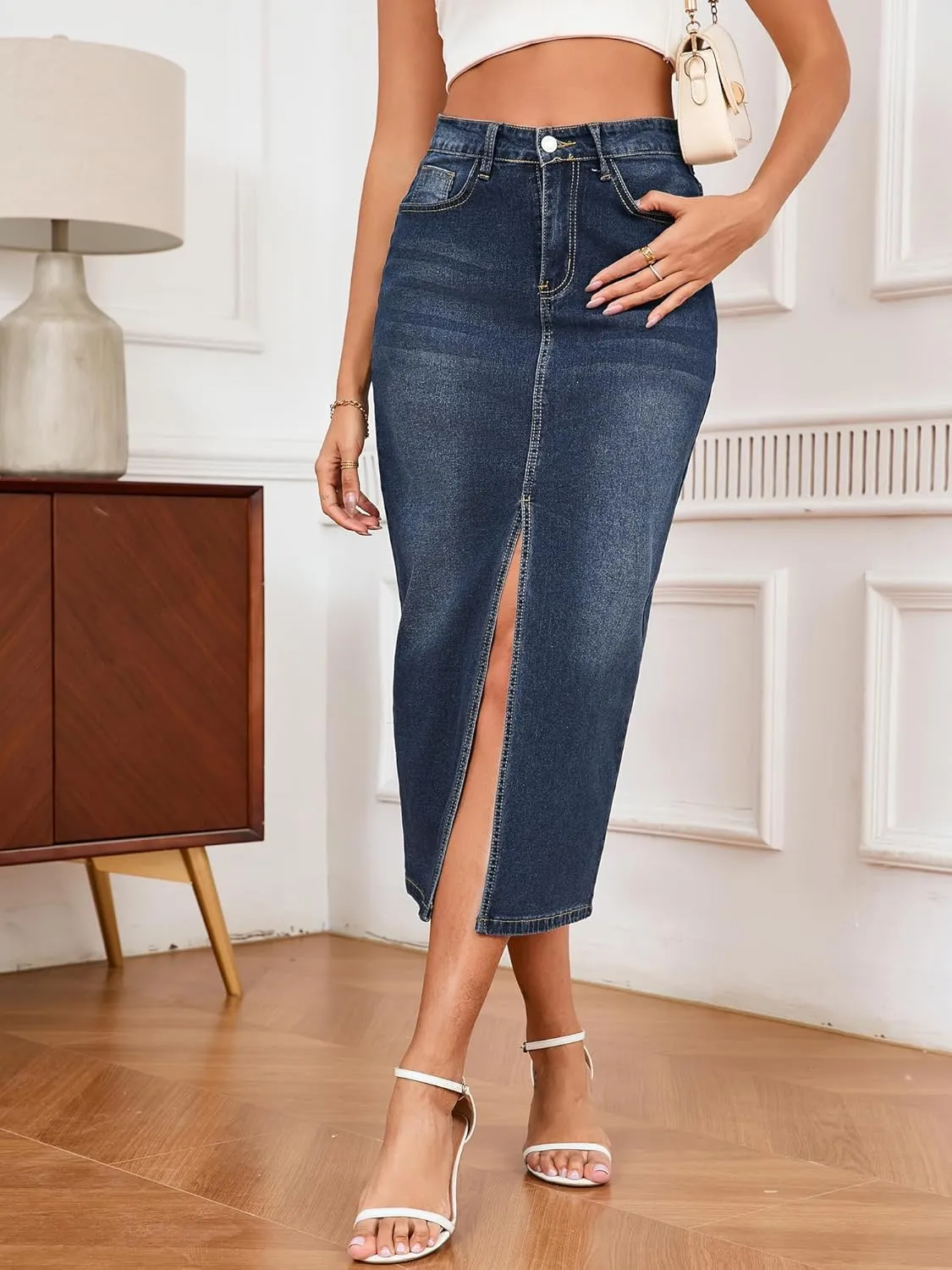 Denim Skirts for Women Comfy Stretch Jean Skirt
