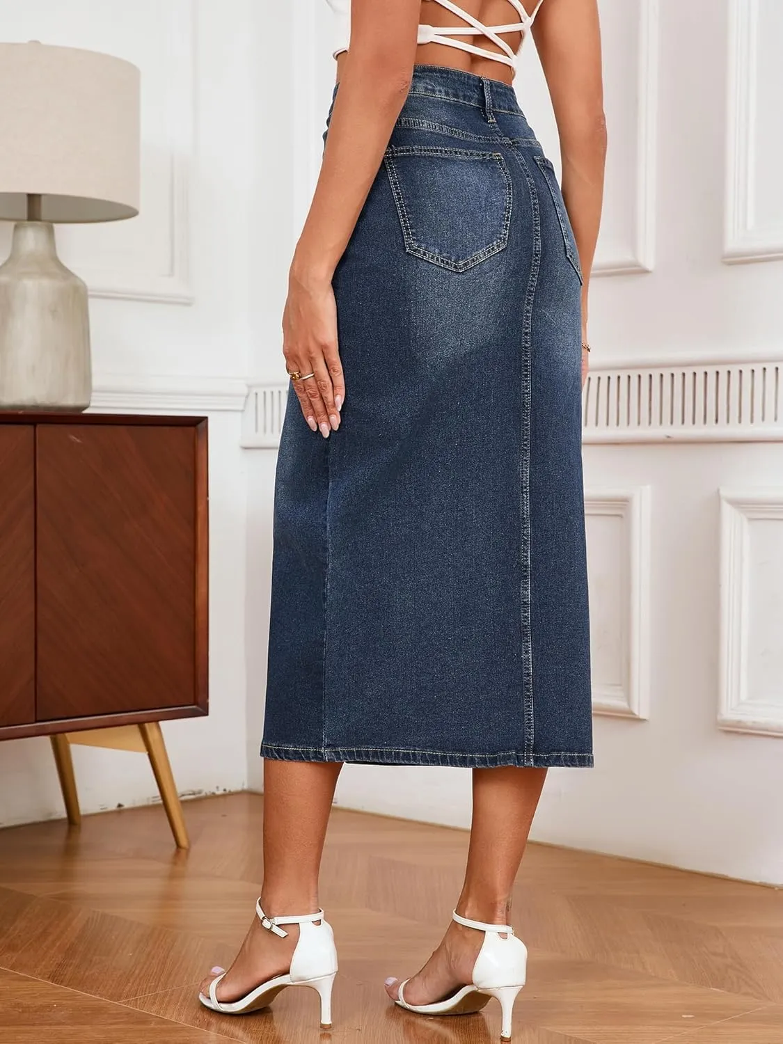 Denim Skirts for Women Comfy Stretch Jean Skirt