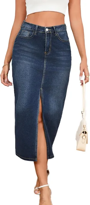 Denim Skirts for Women Comfy Stretch Jean Skirt