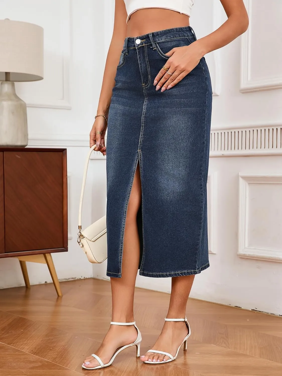 Denim Skirts for Women Comfy Stretch Jean Skirt