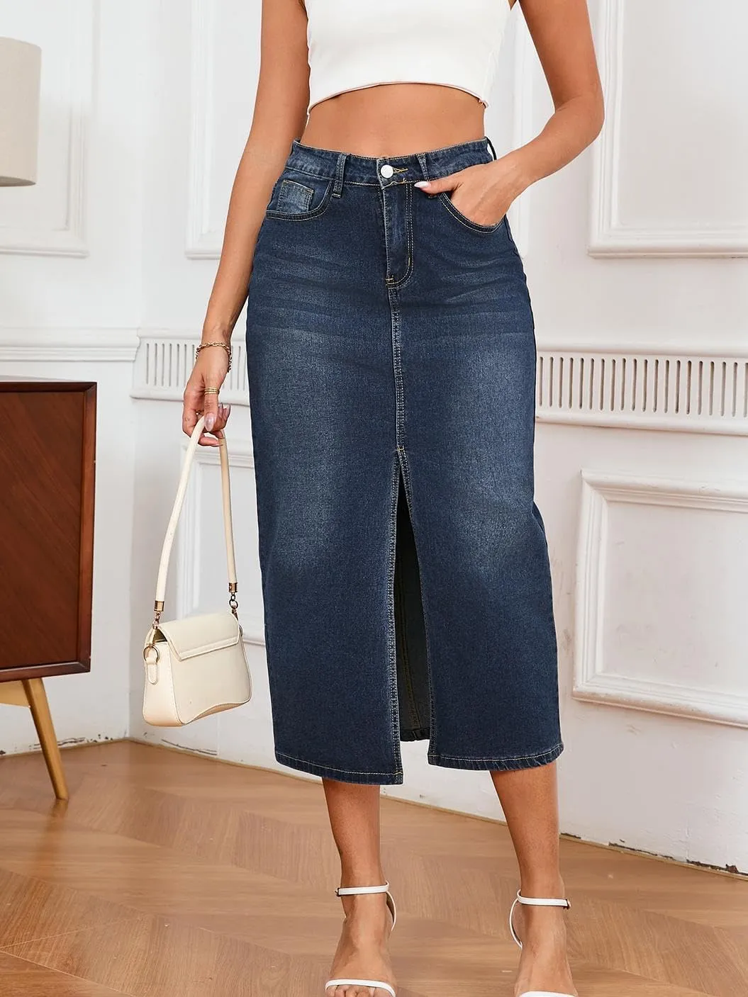 Denim Skirts for Women Comfy Stretch Jean Skirt